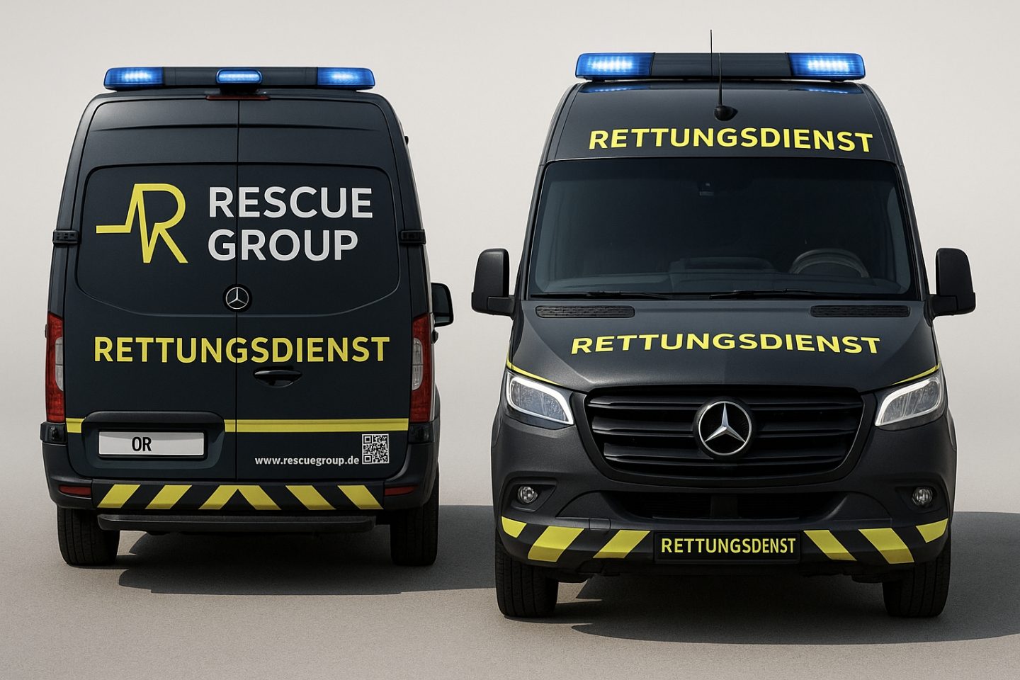 Front- und Heckansicht des RESCUE UNIT Krankentransportwagens